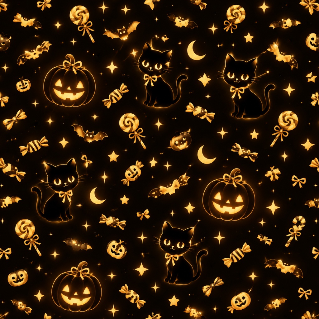 ハロウィン デジタルペーパー かぼちゃ 黒猫 |黒背景 Halloween Digital Paper Jack-o’-lantern and Black cat|Black Background