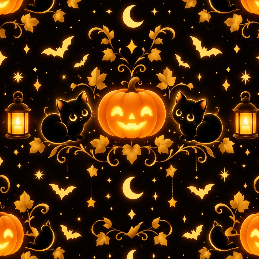 ハロウィン デジタルペーパー かぼちゃ 黒猫 |黒背景 Halloween Digital Paper Jack-o’-lantern and Black cat|Black Background