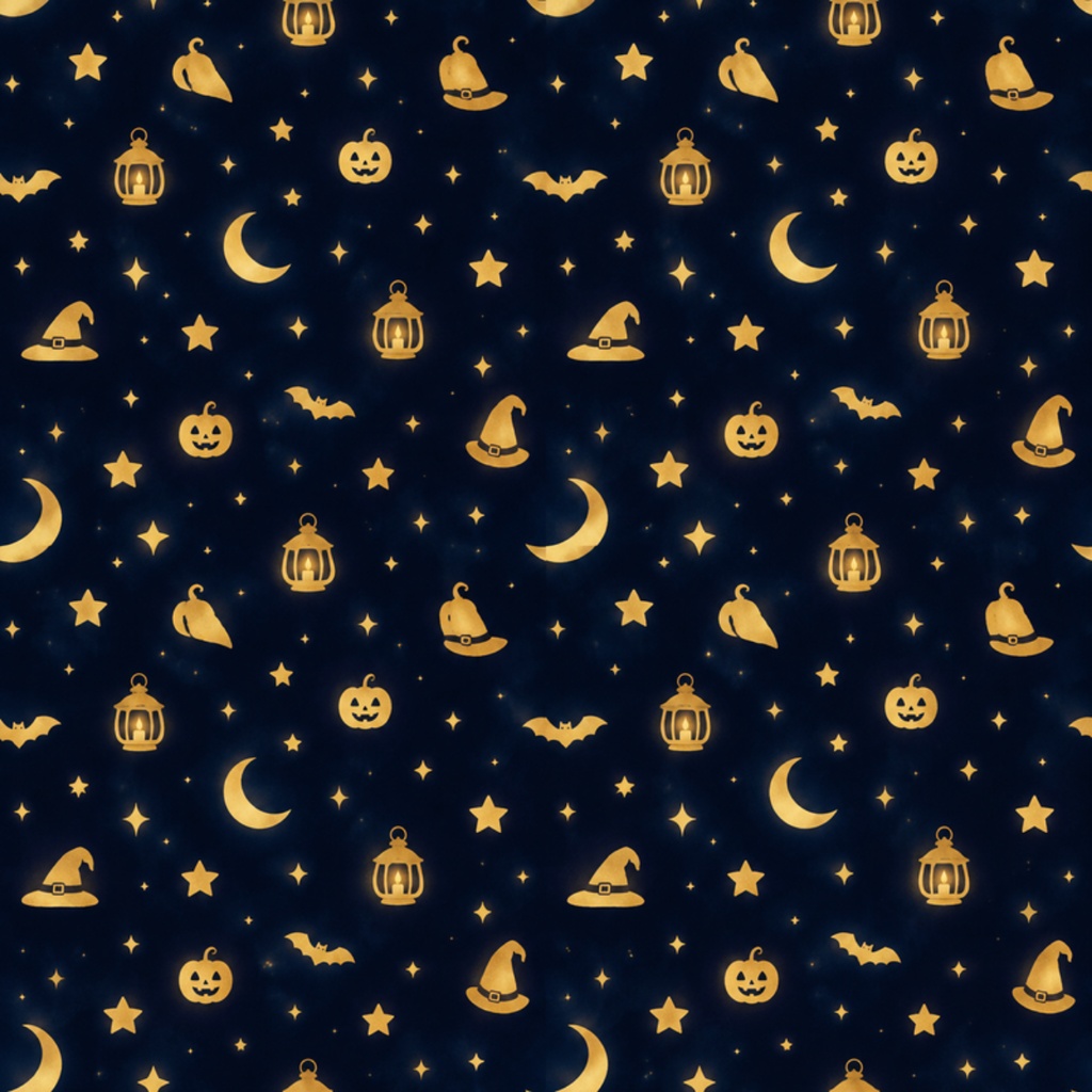 ハロウィン デジタルペーパー かぼちゃ 黒猫 他|黒ネイビー背景 Halloween Digital Paper Jack-o’-lantern and Black cat etc.|Black Navy Background