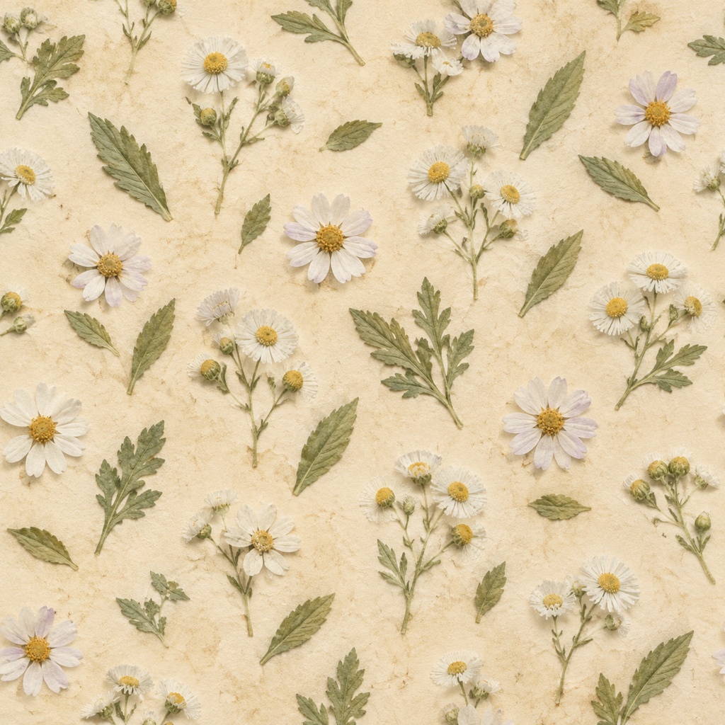 秋の花と葉を散りばめた押し花風デジタルペーパー|アンティーク調 Autumn Botanical Pressed Flower Digital Paper|Antique Style