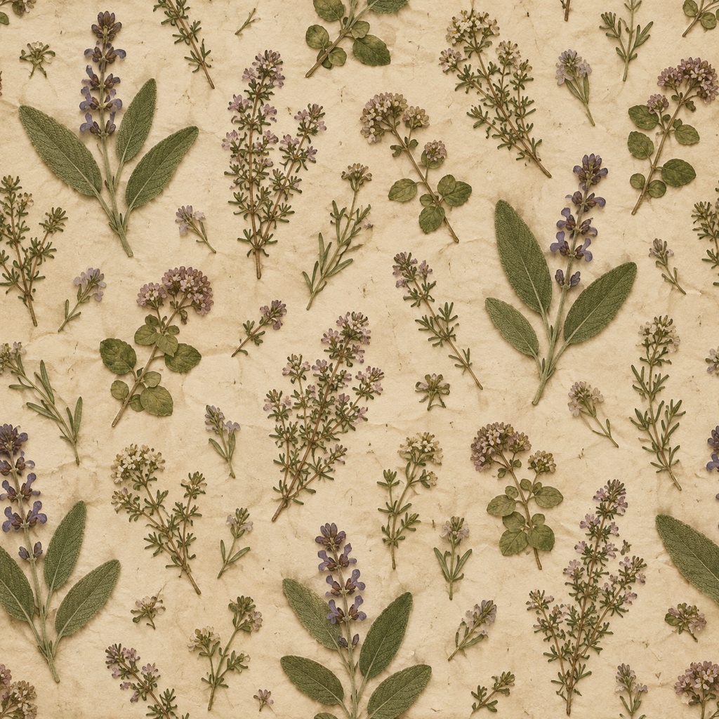 秋の花と葉を散りばめた押し花風デジタルペーパー|アンティーク調 Autumn Botanical Pressed Flower Digital Paper|Antique Style