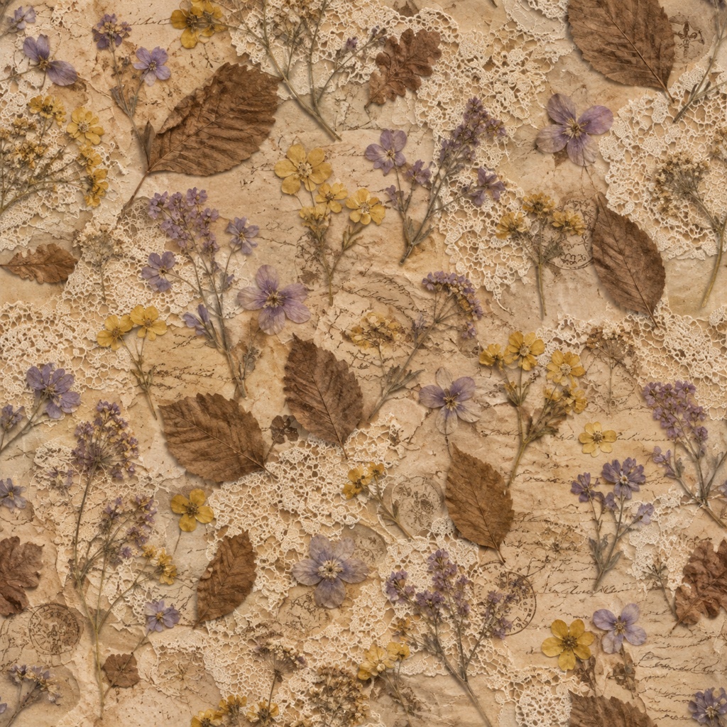 秋の花とレースフレームのアンティーク調デジタルペーパー Vintage Lace Paper Decorated with Autumn Blossoms