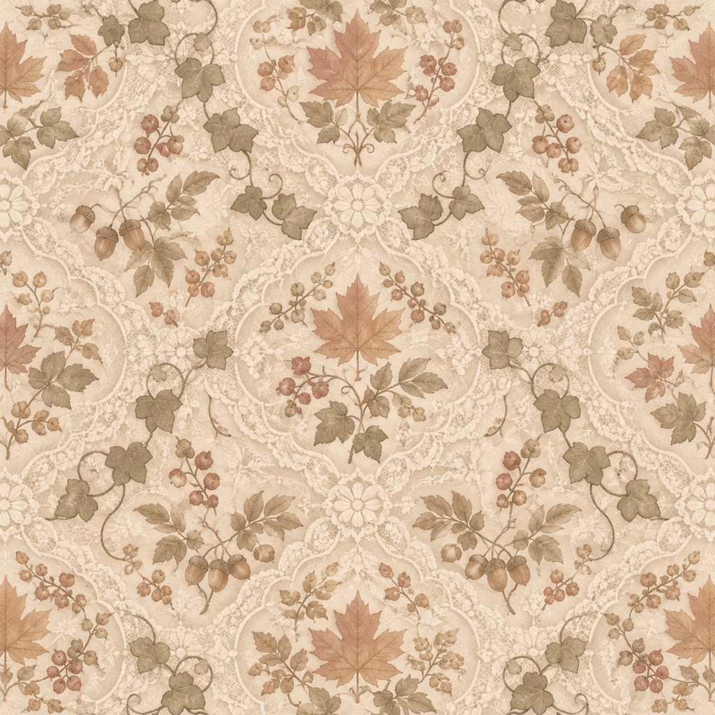 秋の花とレースフレームのアンティーク調デジタルペーパー Vintage Lace Paper Decorated with Autumn Blossoms