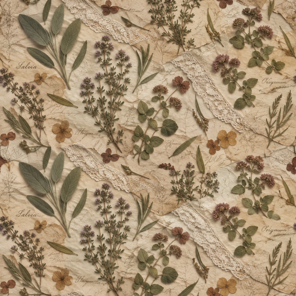 秋の花とレースフレームのアンティーク調デジタルペーパー Vintage Lace Paper Decorated with Autumn Blossoms