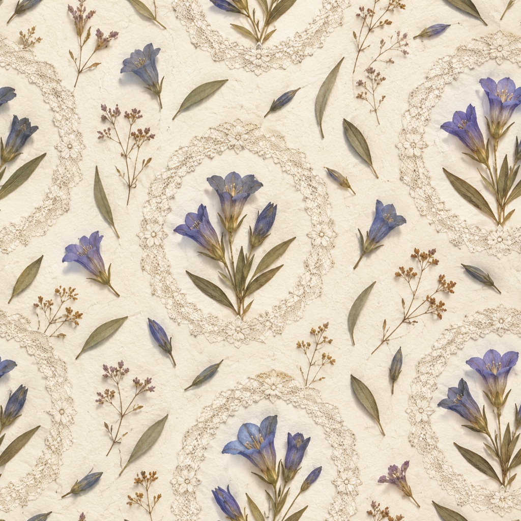 秋の花とレースフレームのアンティーク調デジタルペーパー Vintage Lace Paper Decorated with Autumn Blossoms