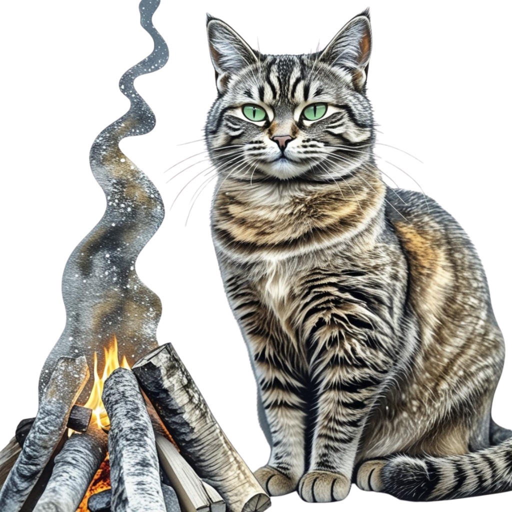 キジトラ猫のあたたかい日々2」 – 焦茶色の水彩スケッチクリップアート –