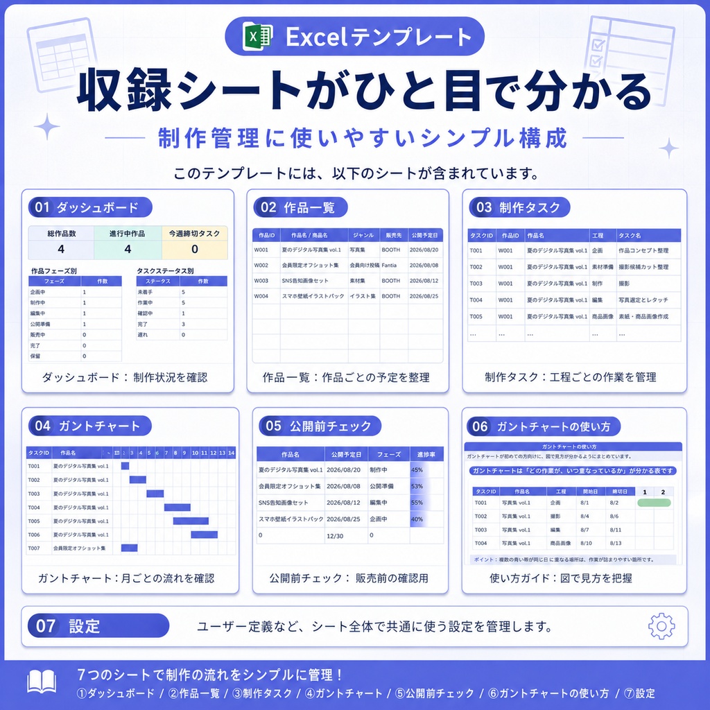 作品・商品づくりの制作スケジュール管理テンプレート|クリエイター向けExcel