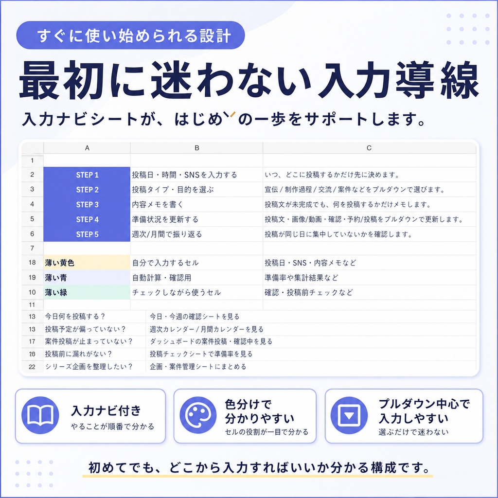 SNS投稿の予定と準備をまとめて整理するExcelテンプレート|クリエイター向け