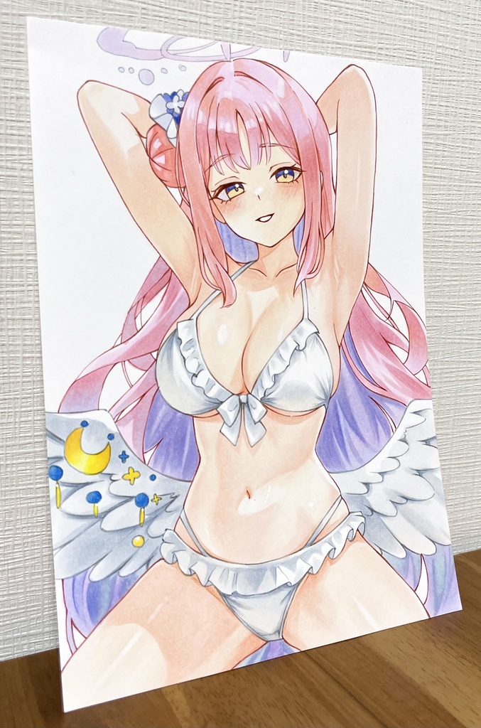 【原画】ブルーアーカイブ 聖園ミカ ファンアート ブルアカ 水着 アナログ 手描きイラスト 一点物