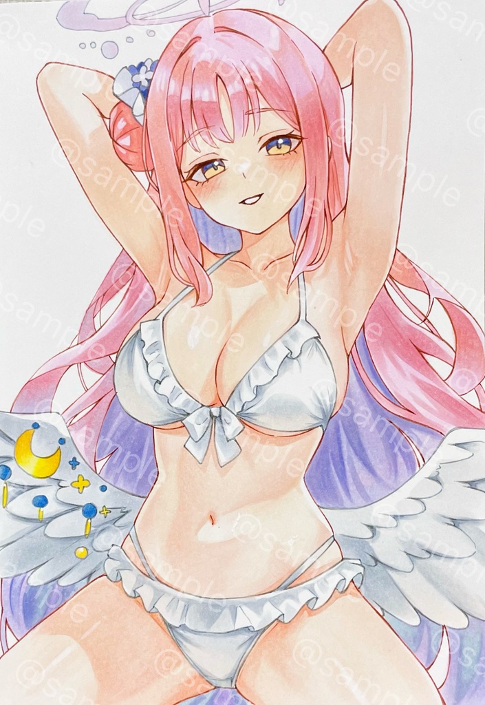【原画】ブルーアーカイブ 聖園ミカ ファンアート ブルアカ　水着 アナログ 手描きイラスト 一点物