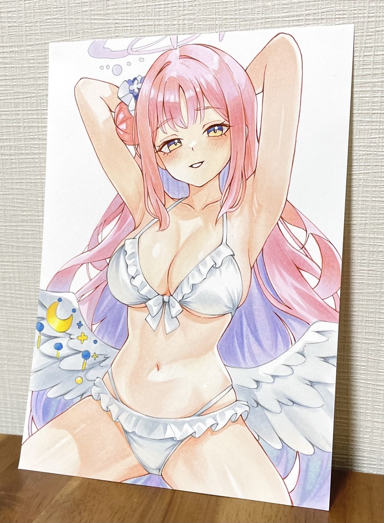 【原画】ブルーアーカイブ 聖園ミカ ファンアート ブルアカ 水着 アナログ 手描きイラスト 一点物