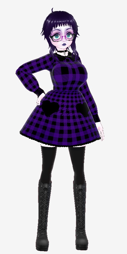 Purple and Black Heart Gingham Dress