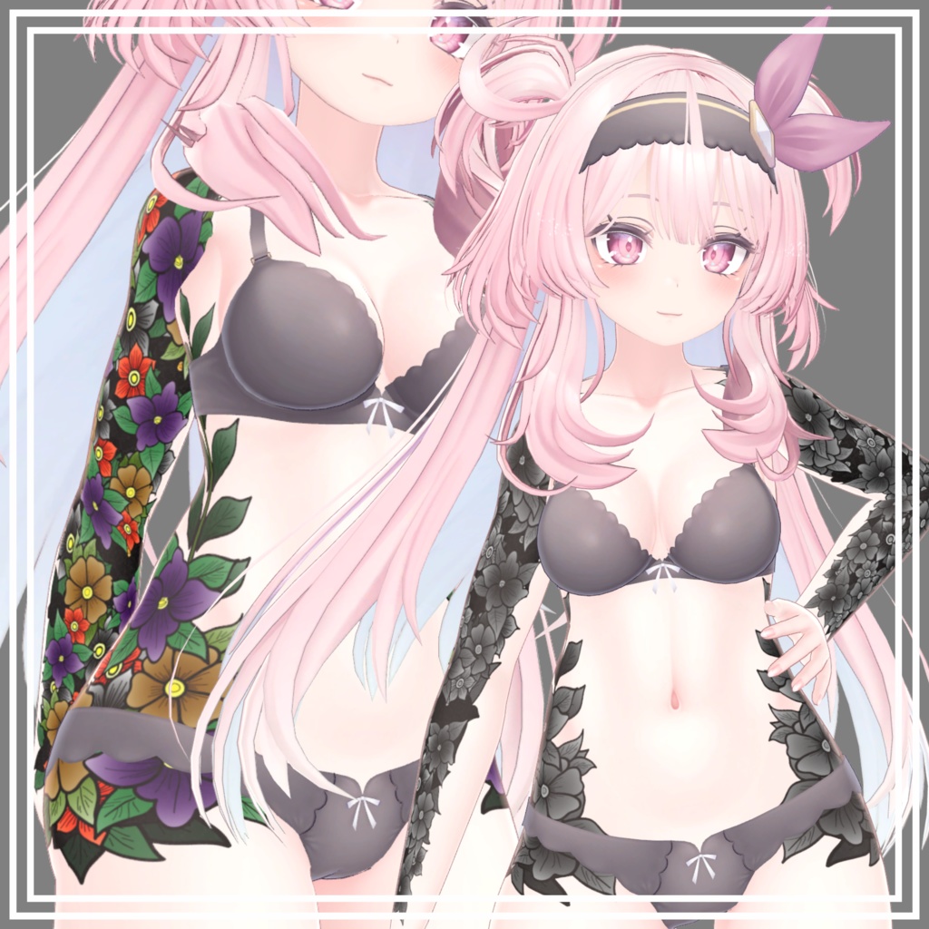 【7Avatar対応】🌸Flower Body Tattoo🌸【FullColor - Monochrome】