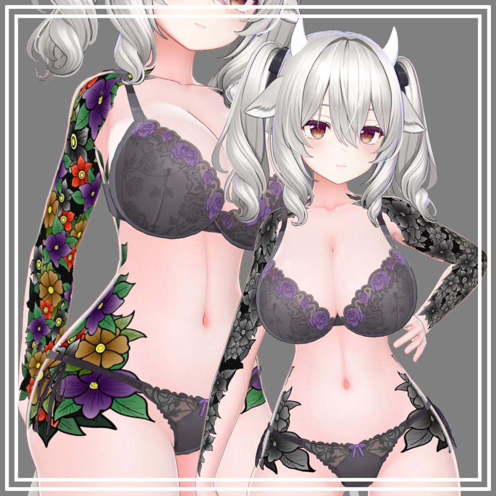 【7Avatar対応】🌸Flower Body Tattoo🌸【FullColor - Monochrome】