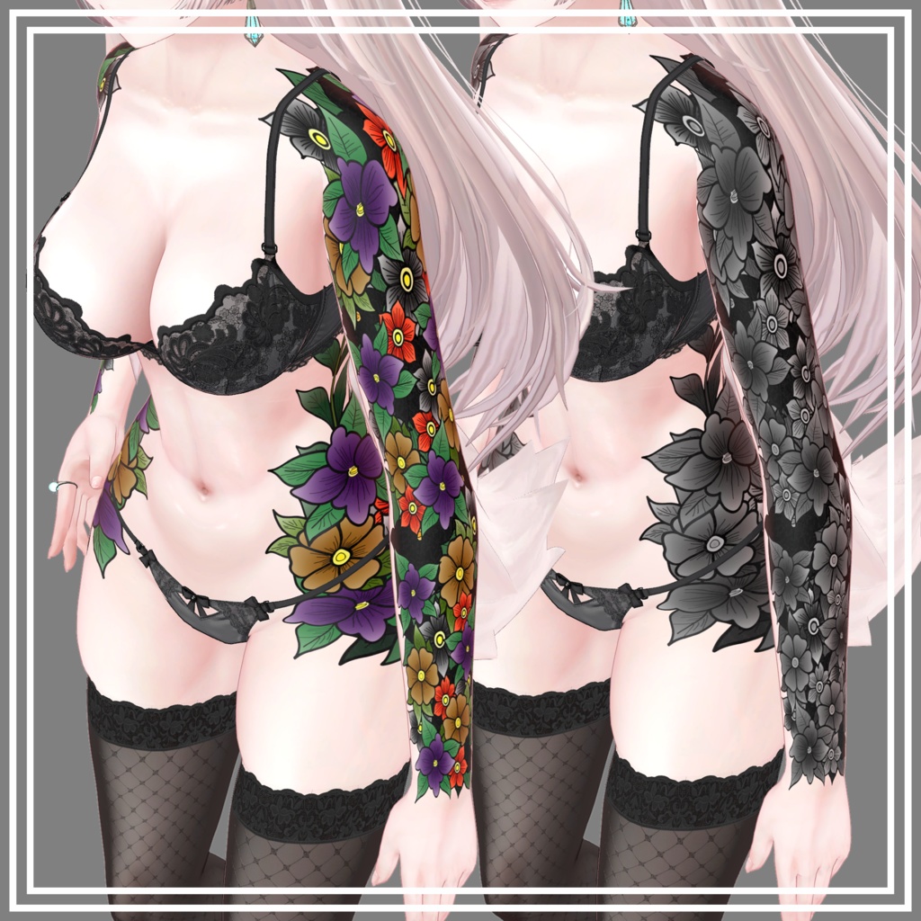 【7Avatar対応】🌸Flower Body Tattoo🌸【FullColor - Monochrome】