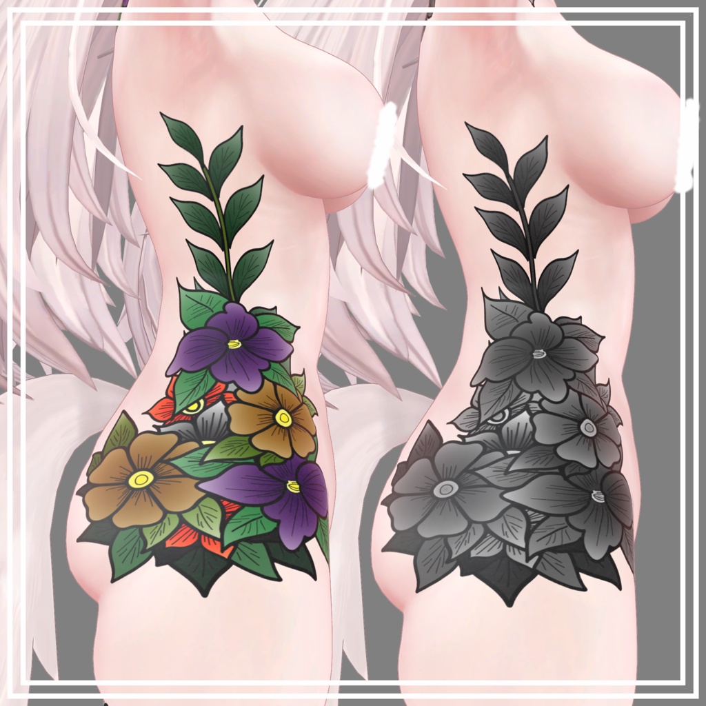 【7Avatar対応】🌸Flower Body Tattoo🌸【FullColor - Monochrome】