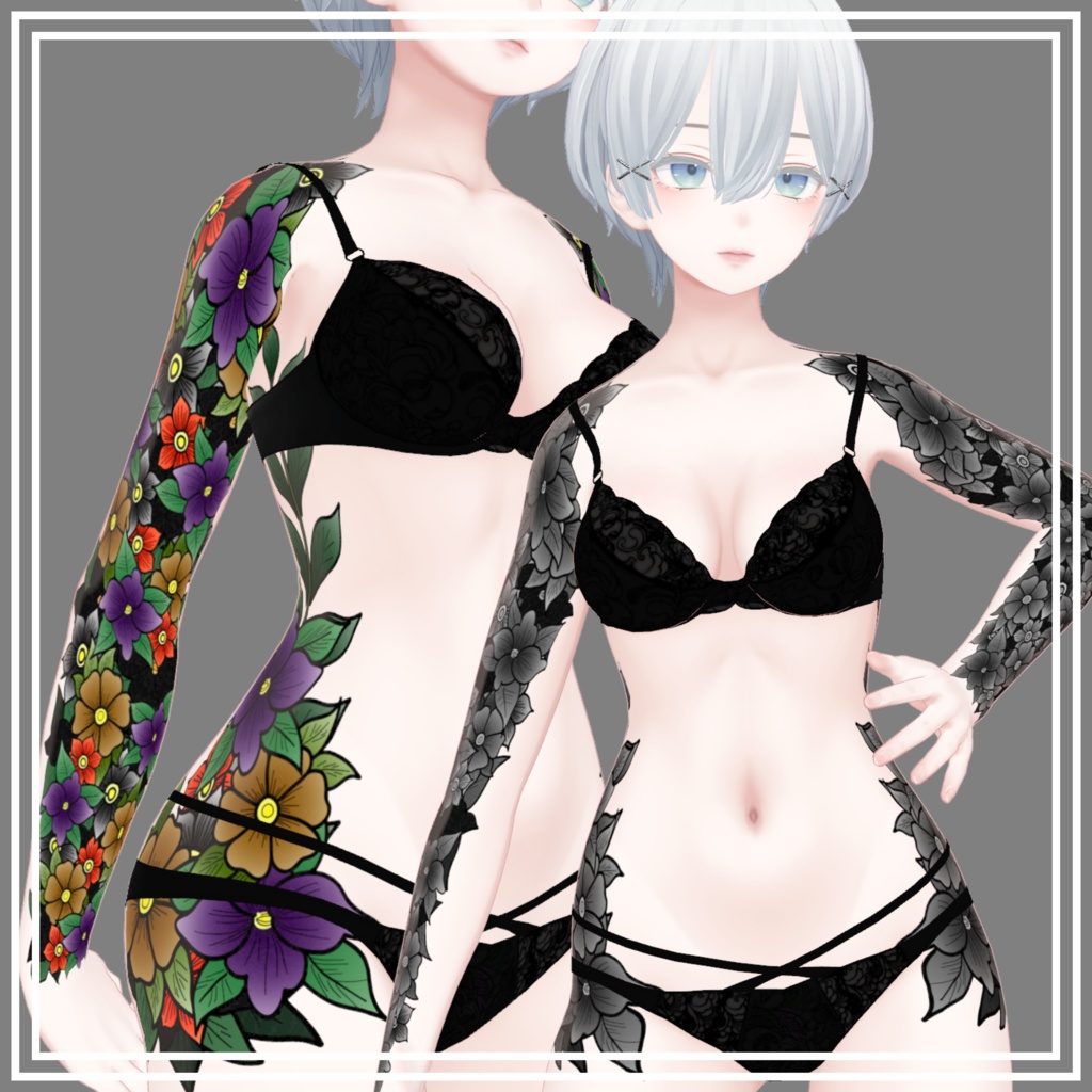 【7Avatar対応】🌸Flower Body Tattoo🌸【FullColor - Monochrome】