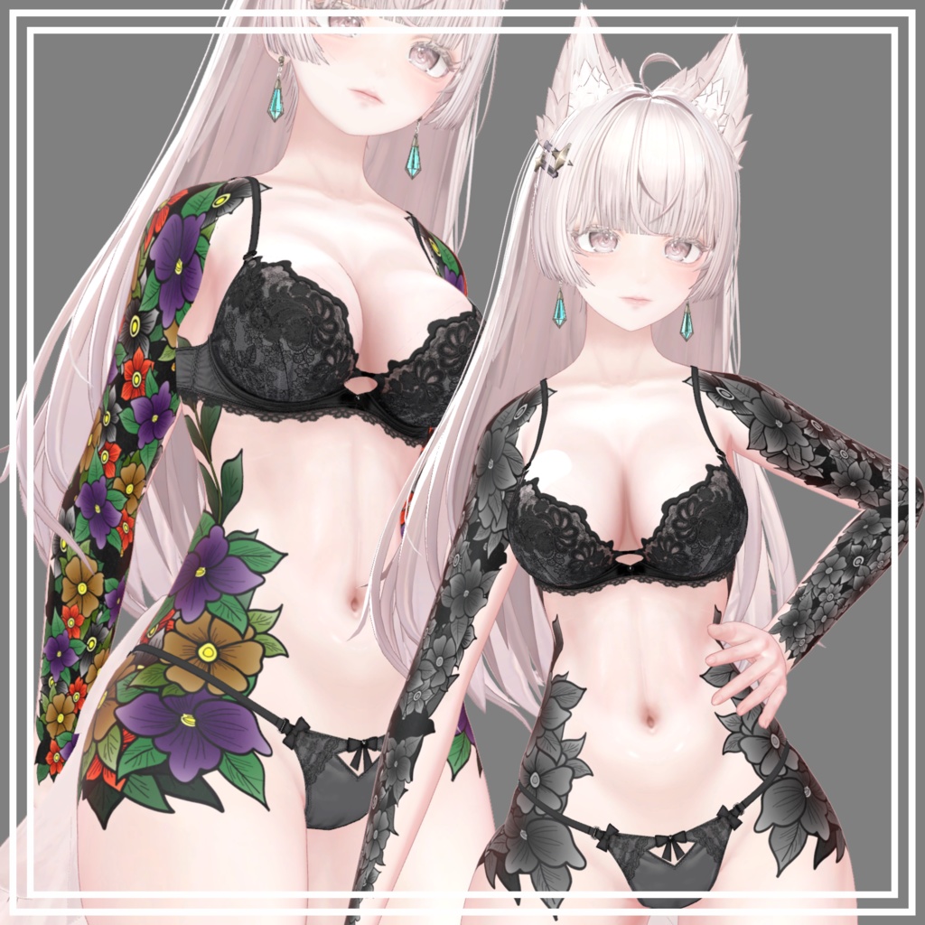 【7Avatar対応】🌸Flower Body Tattoo🌸【FullColor - Monochrome】