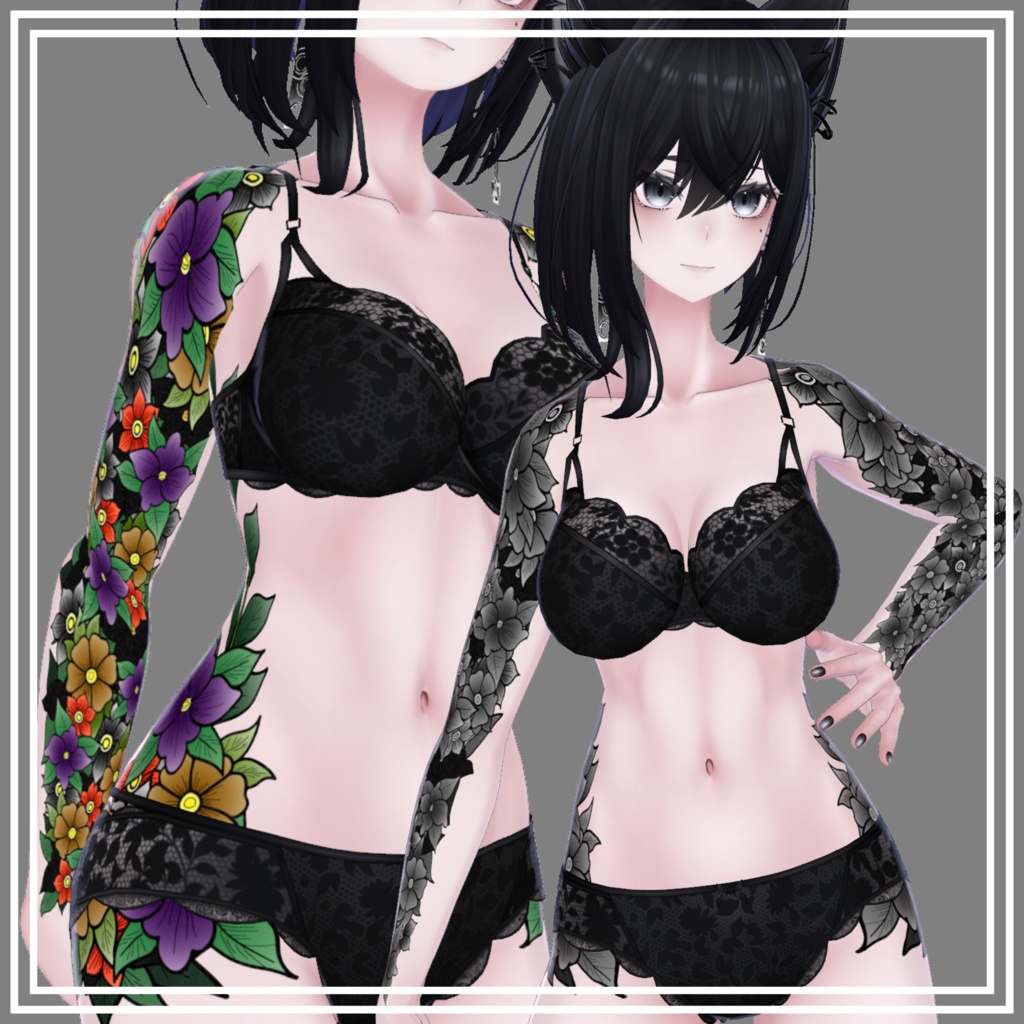 【7Avatar対応】🌸Flower Body Tattoo🌸【FullColor - Monochrome】