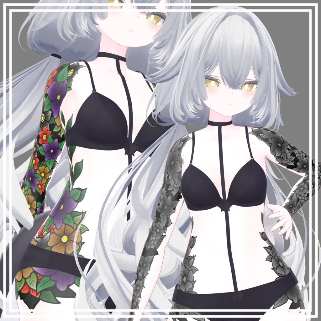 【7Avatar対応】🌸Flower Body Tattoo🌸【FullColor - Monochrome】