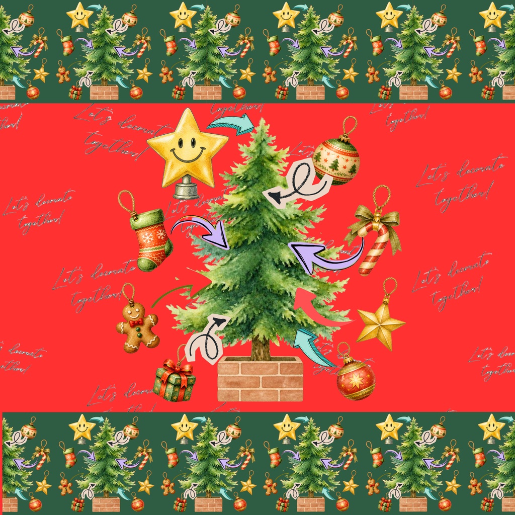 クリスマスツリーを飾りつけよう！デジタルペーパー　5枚セット　クリスマスカラー　ラッピング　手帳素材　カラフル　ポップ　かわいい