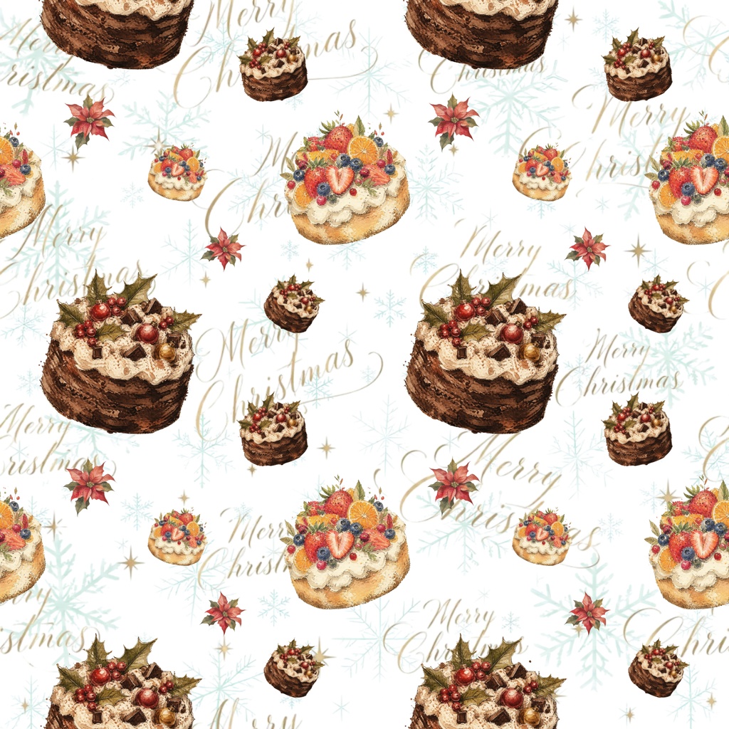 クリスマスケーキのデジタルペーパー 5枚セット　チョコケーキ　フルーツケーキ　ポインセチア　メリークリスマス　雪の結晶　手帳素材　ラッピング　おしゃれ　スイーツ