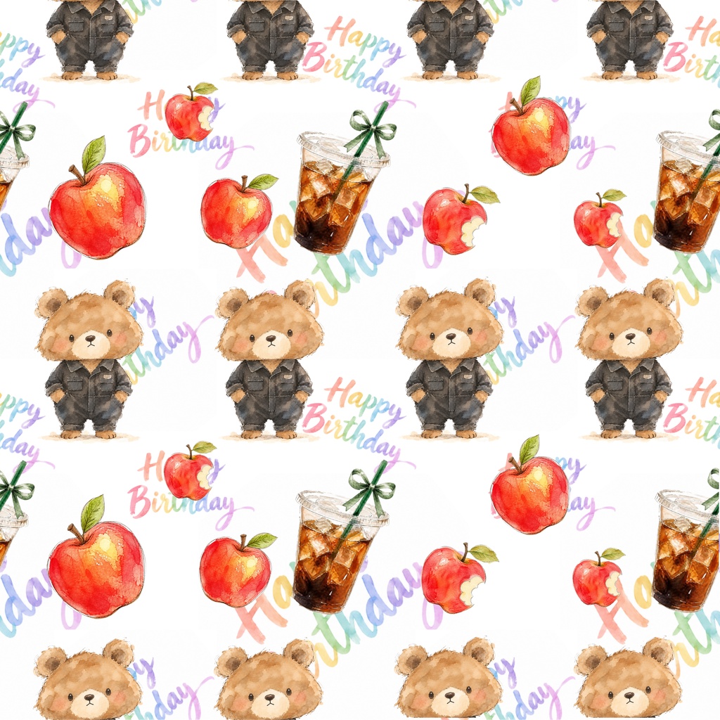 お誕生日のデジタルペーパー　7枚セット　熊　アイスアメリカーノ　りんご　ハッピーバースデー　カラフル　アイドル　10/12  かわいい　JH  HB  ラッピング　手帳素材
