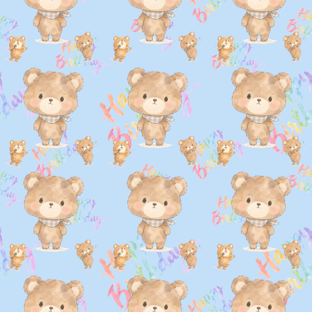 お誕生日のデジタルペーパー 7枚セット 熊 動物 マイク 笛 ハッピーバースデー お祝い パステルカラー 10/12 JH HB かわいい おしゃれ ラッピング 手帳素材