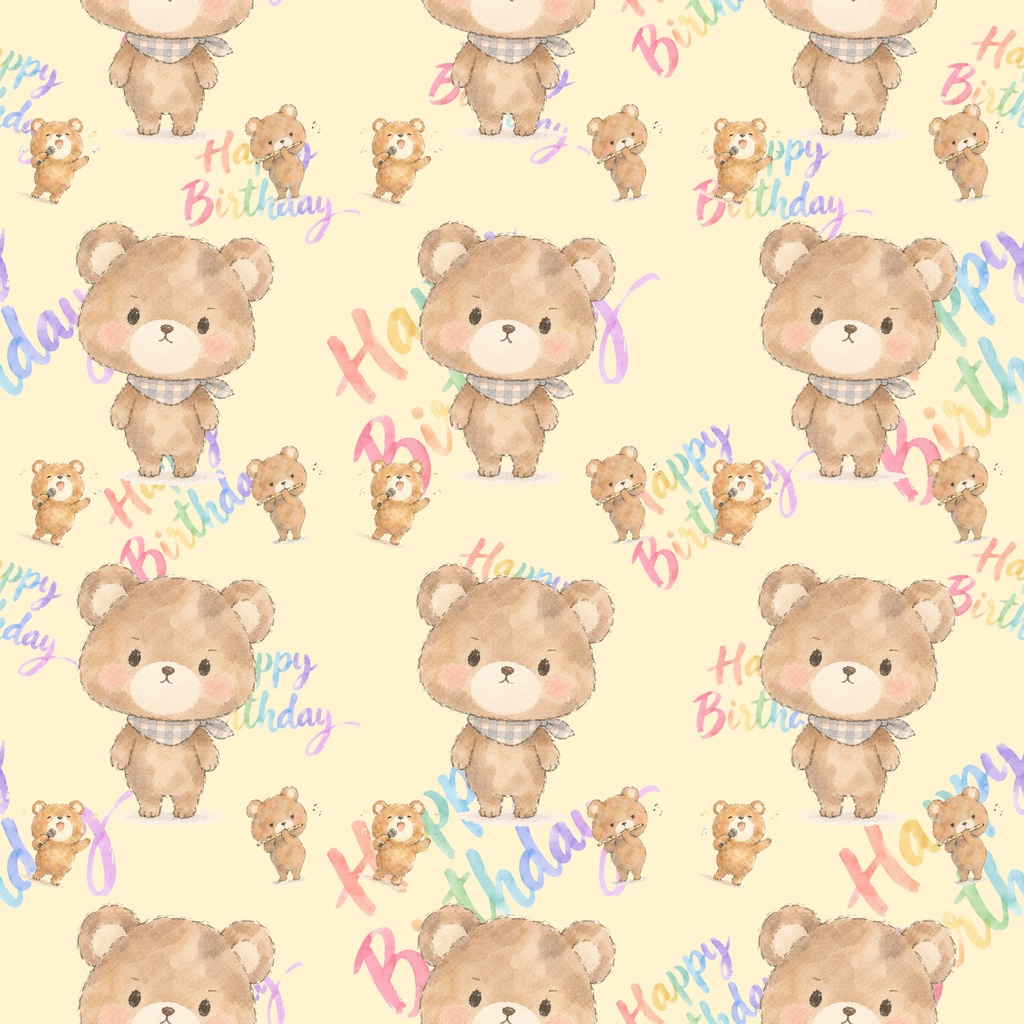 お誕生日のデジタルペーパー 7枚セット 熊 動物 マイク 笛 ハッピーバースデー お祝い パステルカラー 10/12 JH HB かわいい おしゃれ ラッピング 手帳素材