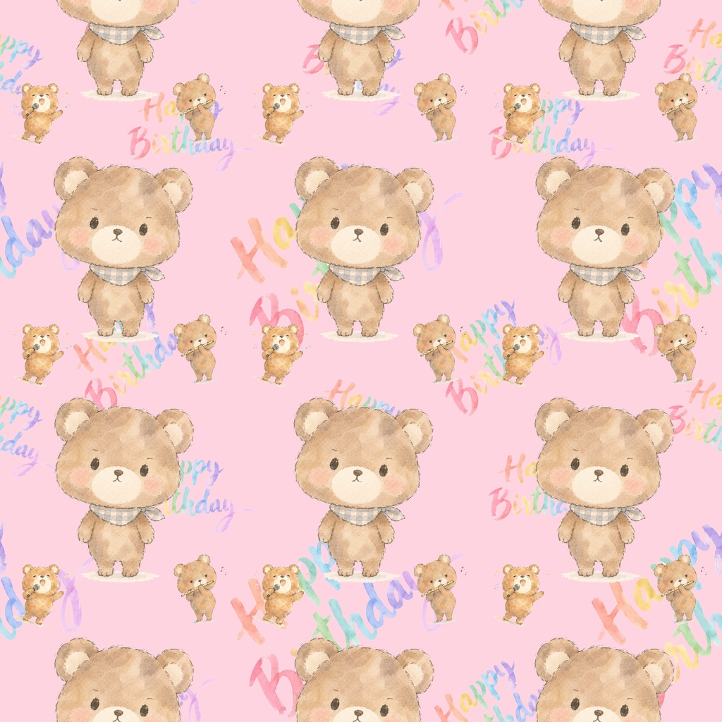 お誕生日のデジタルペーパー 7枚セット 熊 動物 マイク 笛 ハッピーバースデー お祝い パステルカラー 10/12 JH HB かわいい おしゃれ ラッピング 手帳素材