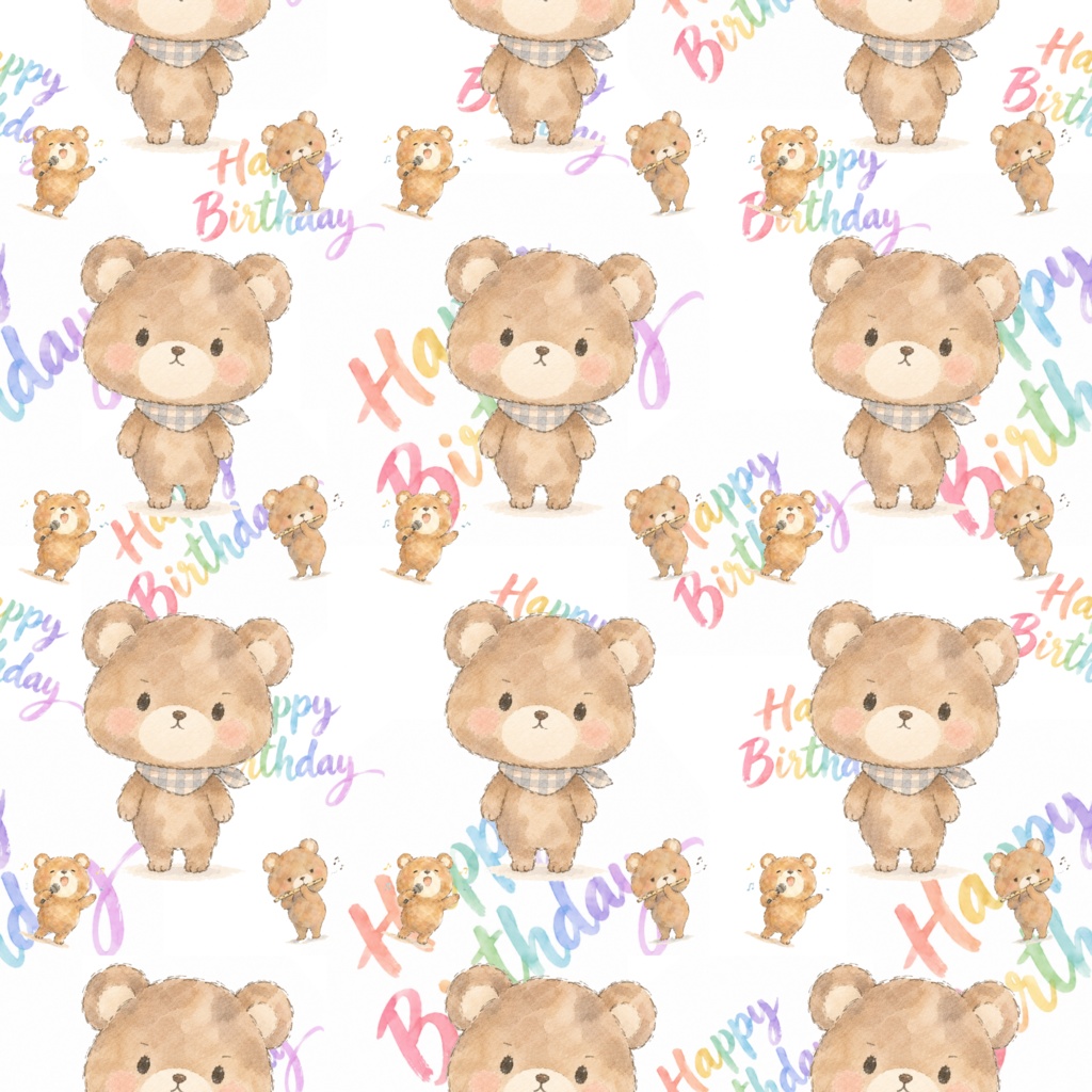 お誕生日のデジタルペーパー 7枚セット 熊 動物 マイク 笛 ハッピーバースデー お祝い パステルカラー 10/12 JH HB かわいい おしゃれ ラッピング 手帳素材