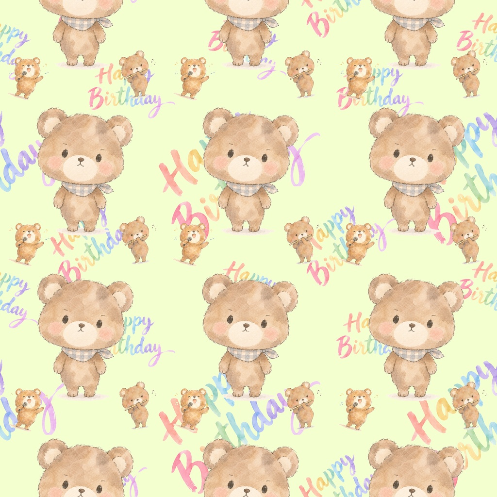 お誕生日のデジタルペーパー 7枚セット 熊 動物 マイク 笛 ハッピーバースデー お祝い パステルカラー 10/12 JH HB かわいい おしゃれ ラッピング 手帳素材