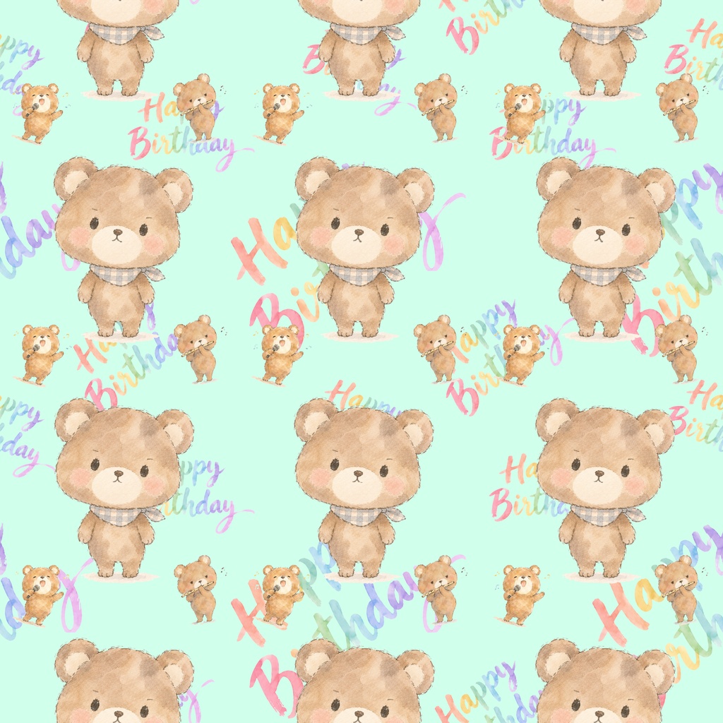 お誕生日のデジタルペーパー 7枚セット 熊 動物 マイク 笛 ハッピーバースデー お祝い パステルカラー 10/12 JH HB かわいい おしゃれ ラッピング 手帳素材
