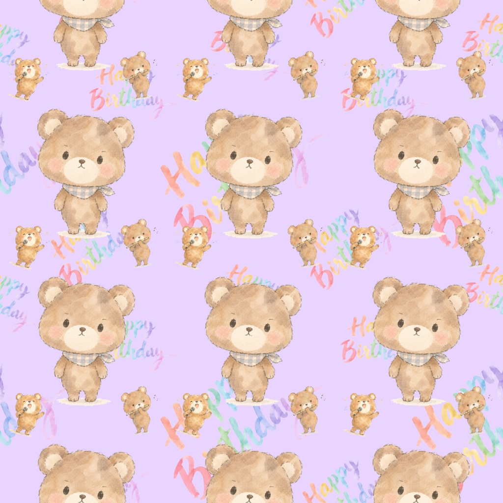お誕生日のデジタルペーパー 7枚セット 熊 動物 マイク 笛 ハッピーバースデー お祝い パステルカラー 10/12 JH HB かわいい おしゃれ ラッピング 手帳素材