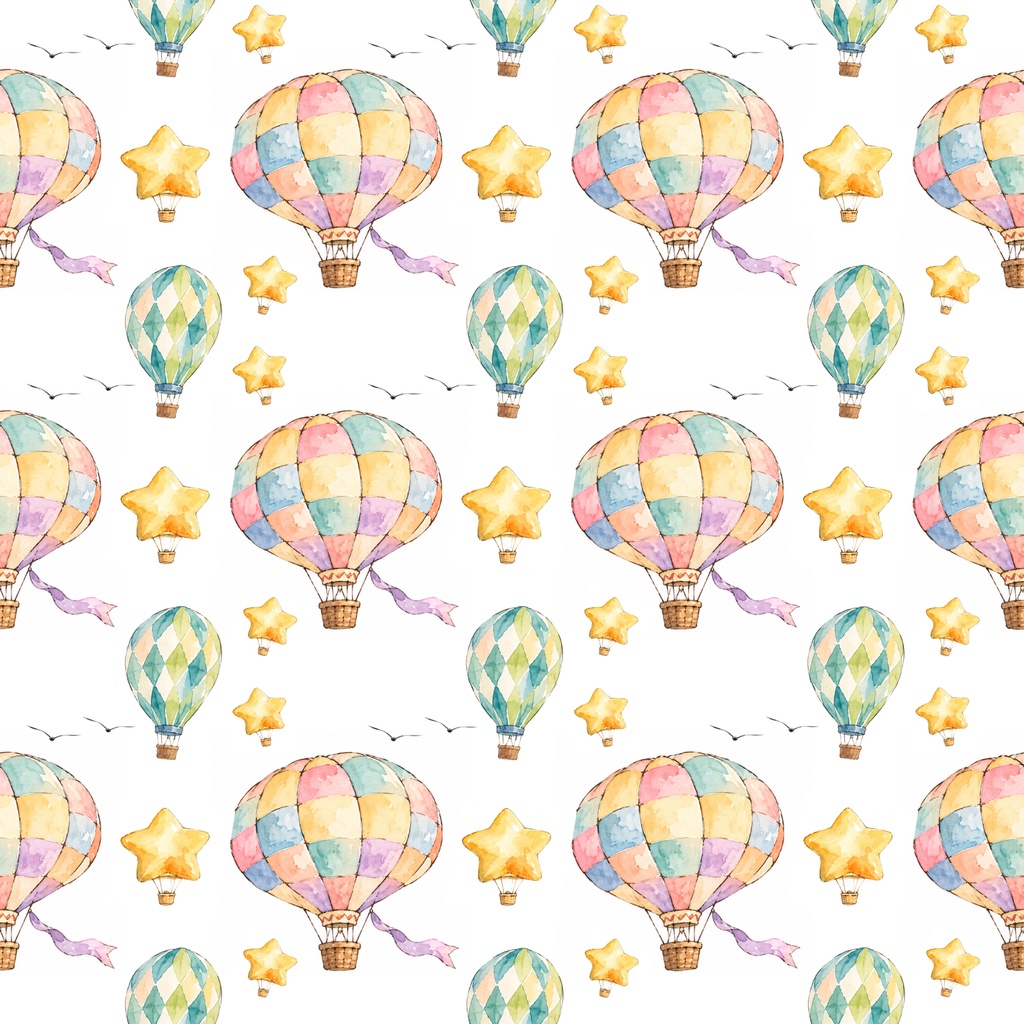 かわいい気球のデジタルペーパー　7枚セット　パステルカラー　おしゃれ　空　星　優しい色　ノスタルジー　ラッピング　手帳素材