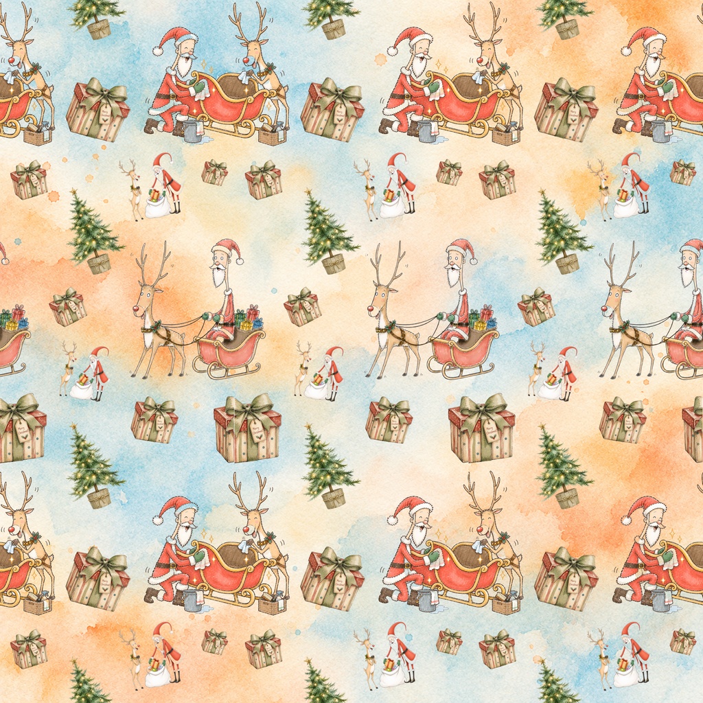 メリークリスマスのデジタルペーパー 6枚セット サンタクロース ツリー プレゼント カラフル 個性的 かわいい ソリ クリスマスカラー ラッピング 手帳素材