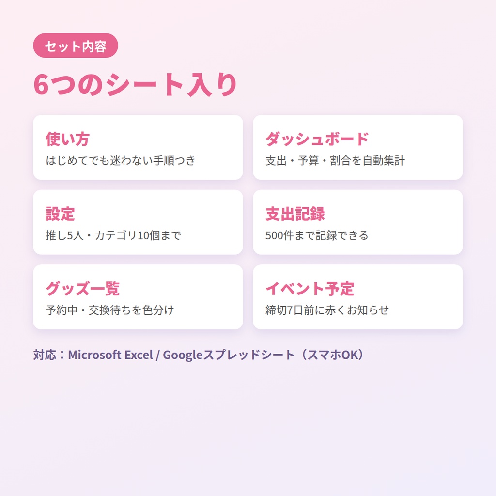 【Excel・スプレッドシート対応】推し活まるごと管理シート