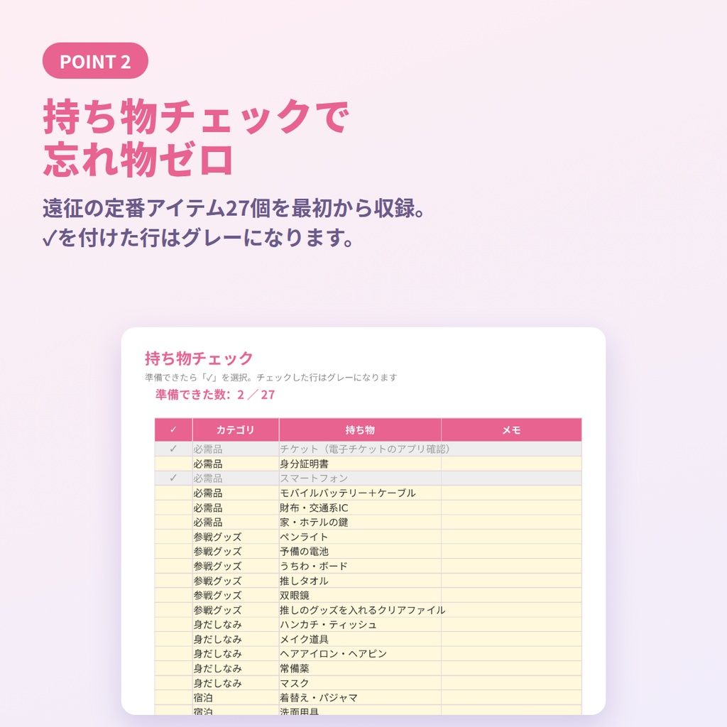 【Excel・スプレッドシート対応】遠征&参戦まるごとシート|遠征費・持ち物チェック・参戦記録