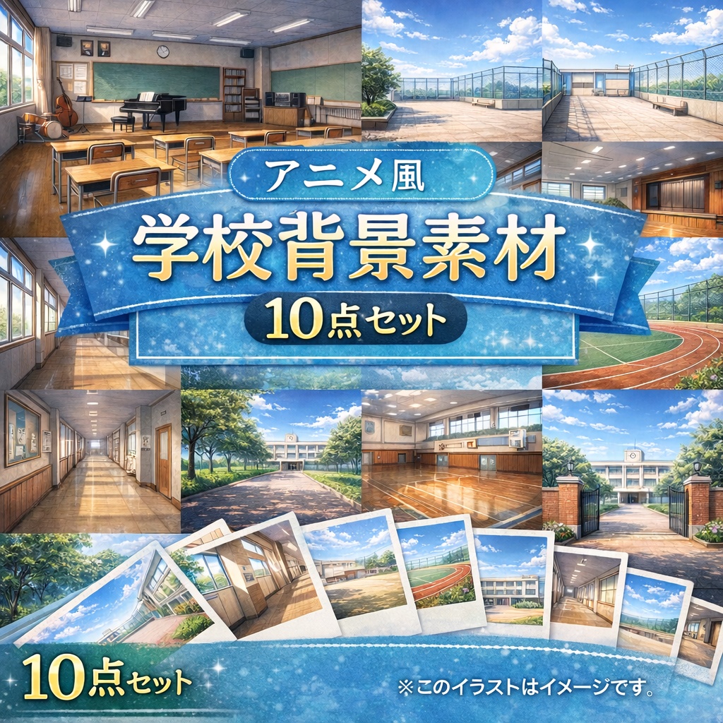 アニメ風 学校背景素材10点セット【教室・廊下・校庭・体育館・屋上】TRPG / 配信 / ゲーム素材