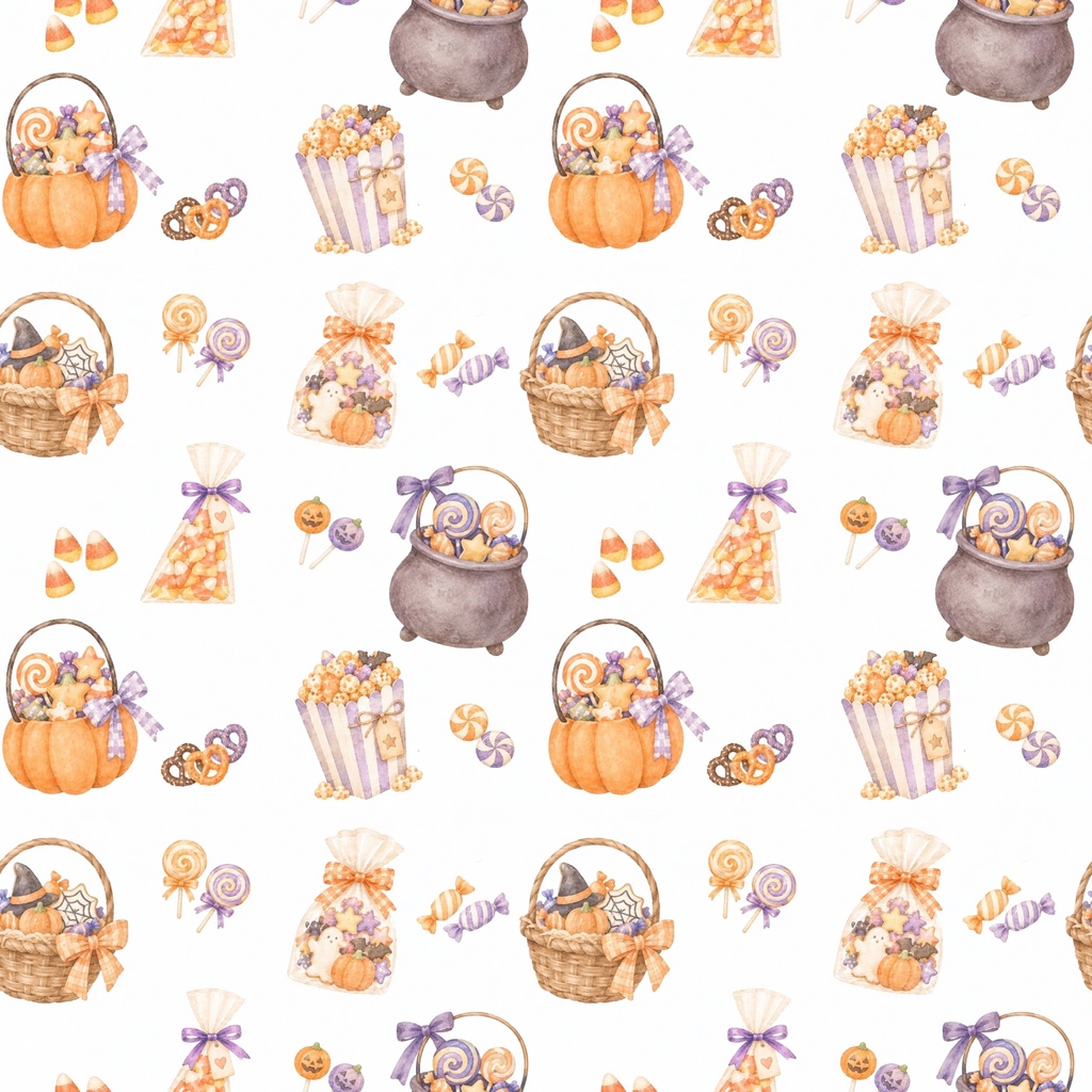シームレスパターン 可愛いハロウィンコレクション お菓子 (3750x3750px)