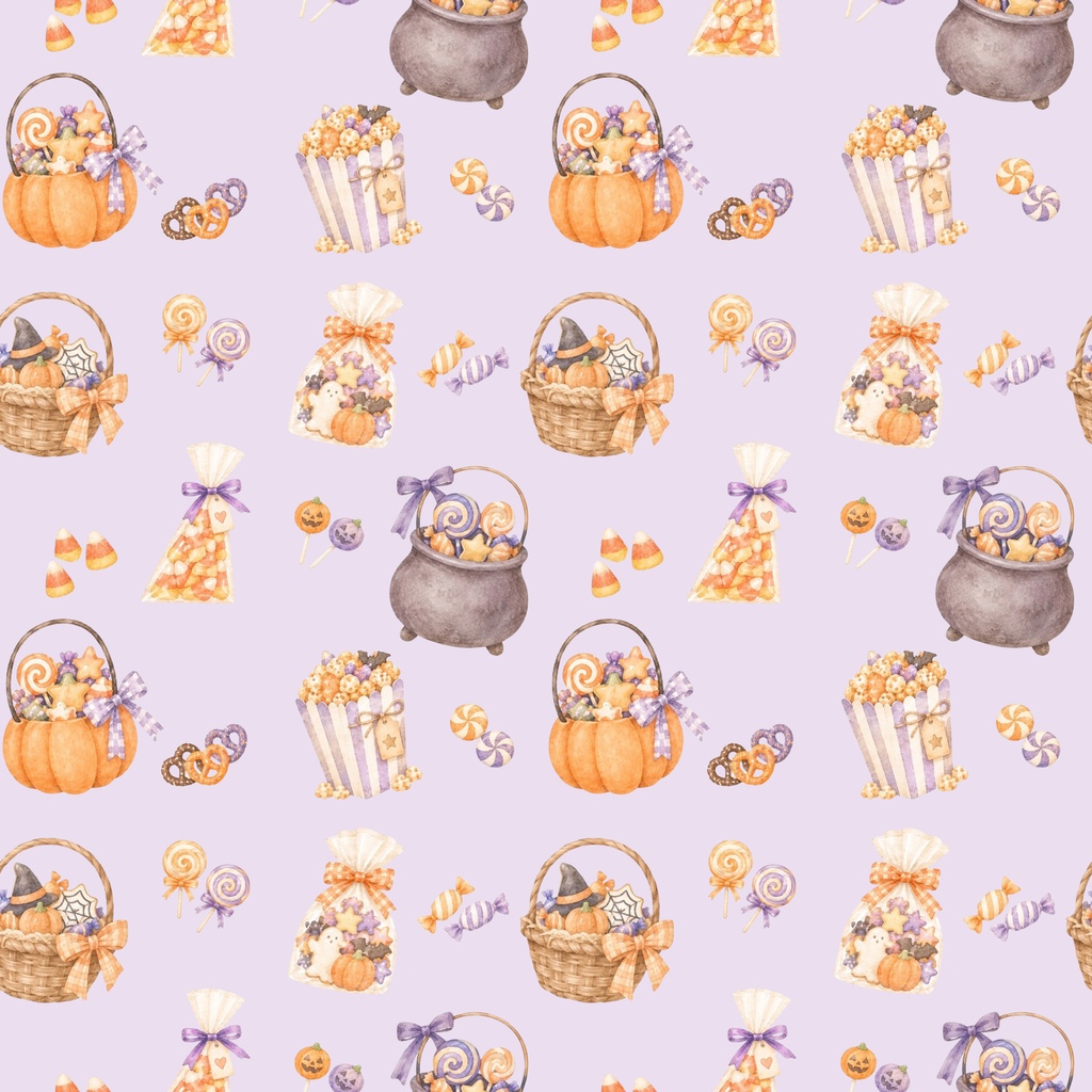 シームレスパターン 可愛いハロウィンコレクション お菓子 (3750x3750px)