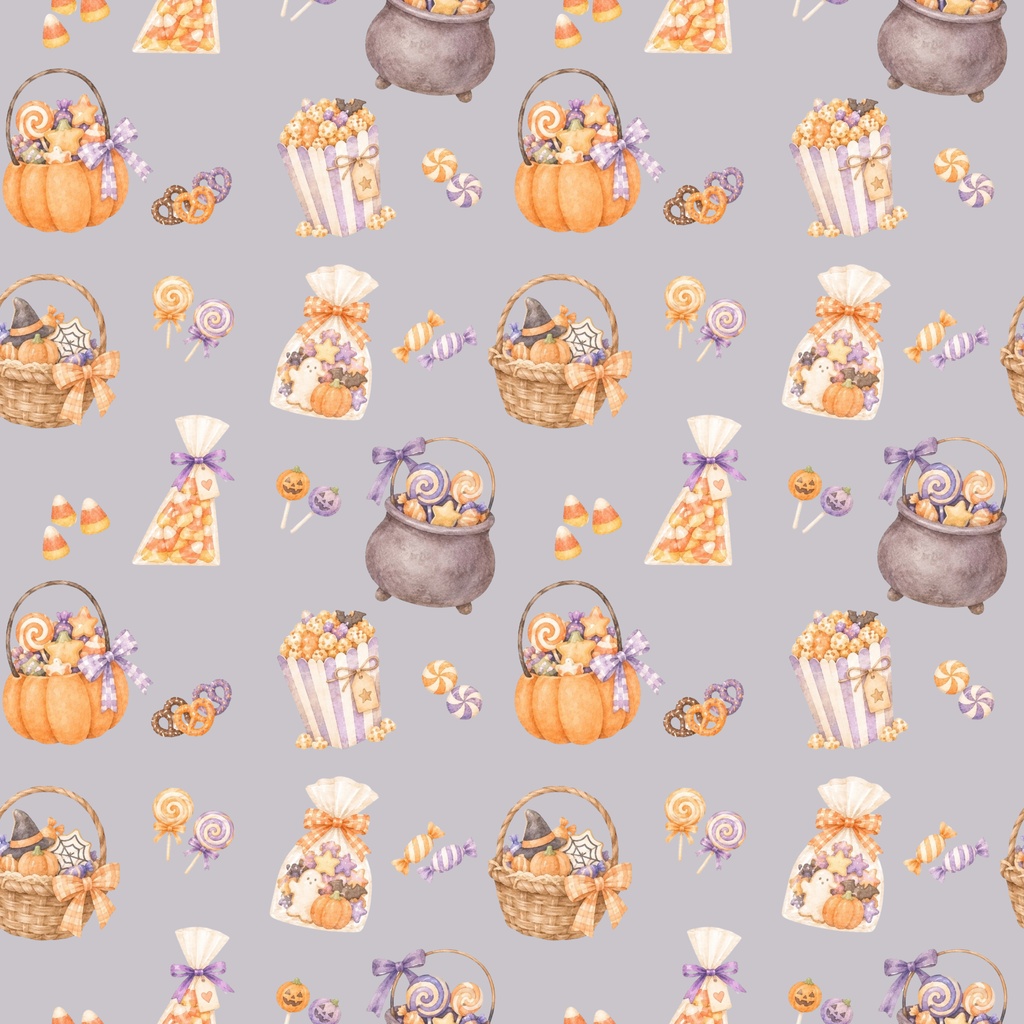 シームレスパターン 可愛いハロウィンコレクション お菓子 (3750x3750px)