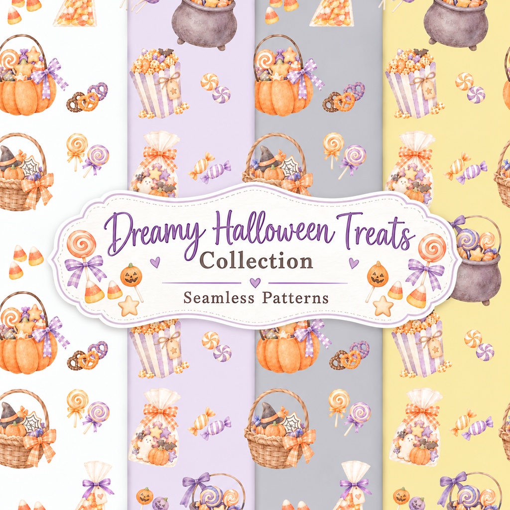 シームレスパターン 可愛いハロウィンコレクション お菓子 (3750x3750px)