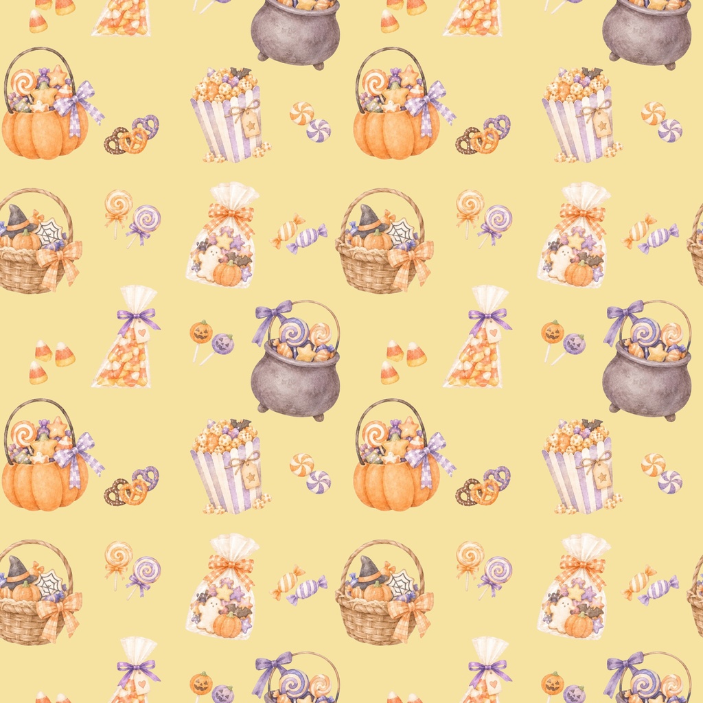 シームレスパターン 可愛いハロウィンコレクション お菓子 (3750x3750px)