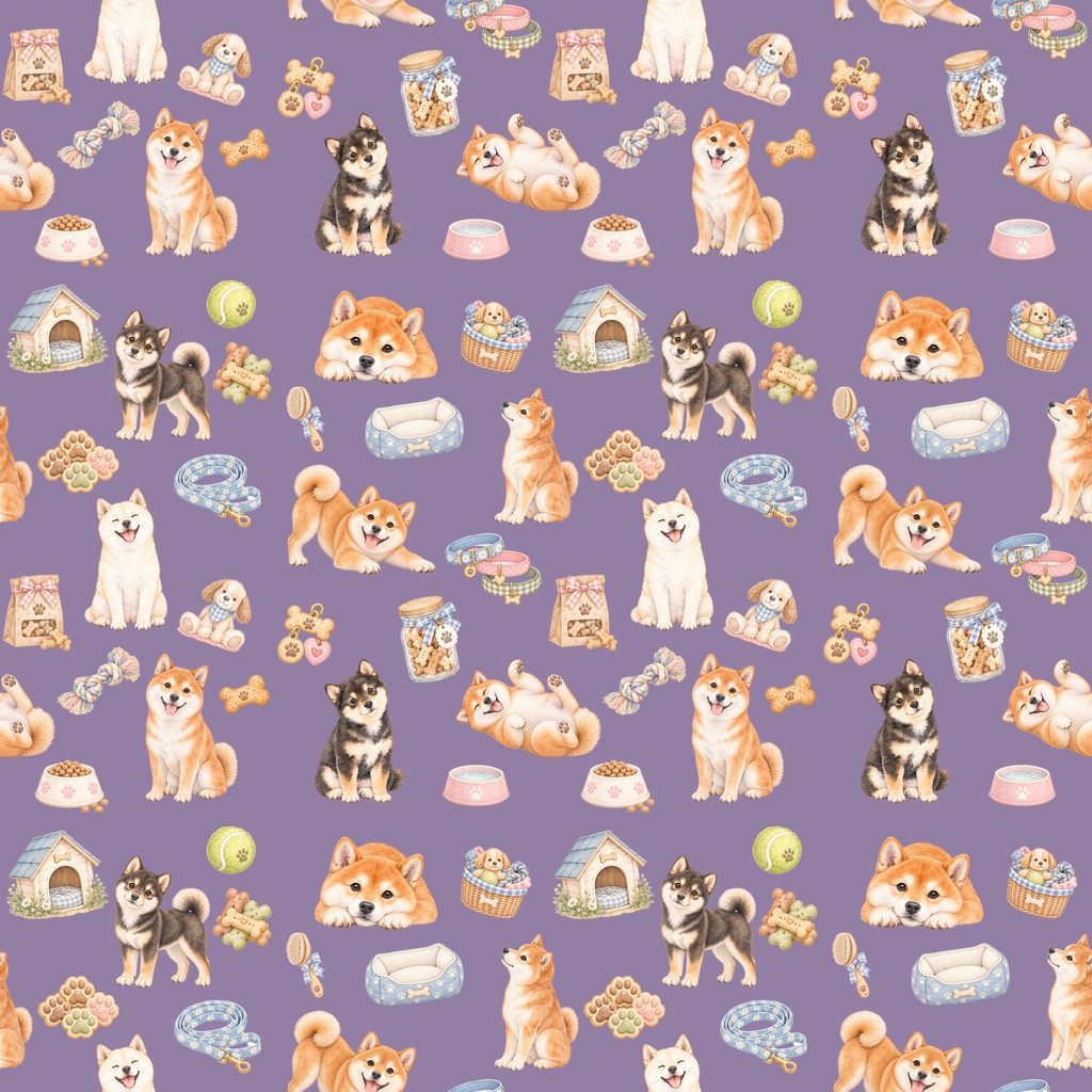 シームレスパターン 柴犬&おそろいのデジタルステッカー