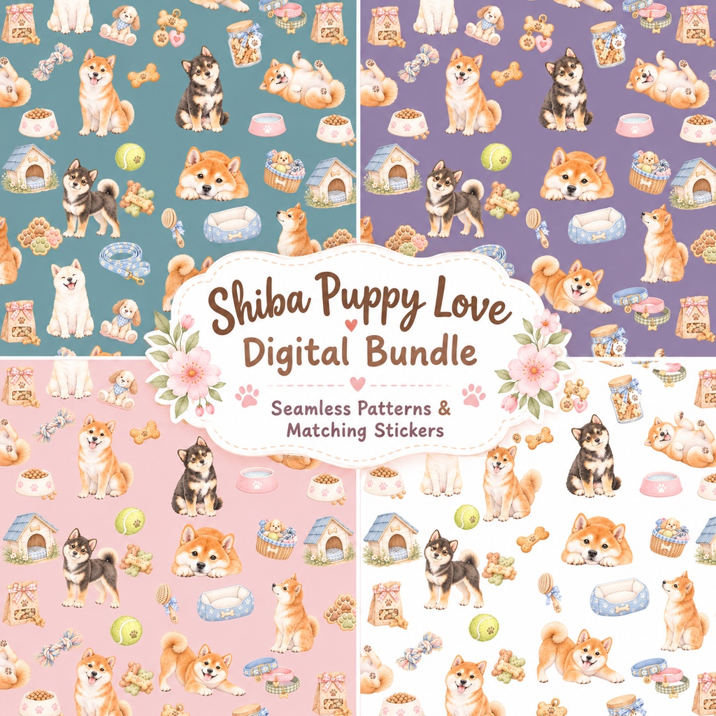 シームレスパターン　柴犬＆おそろいのデジタルステッカー