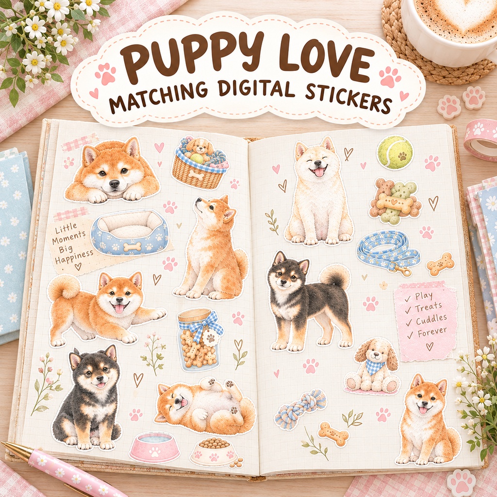 シームレスパターン 柴犬&おそろいのデジタルステッカー