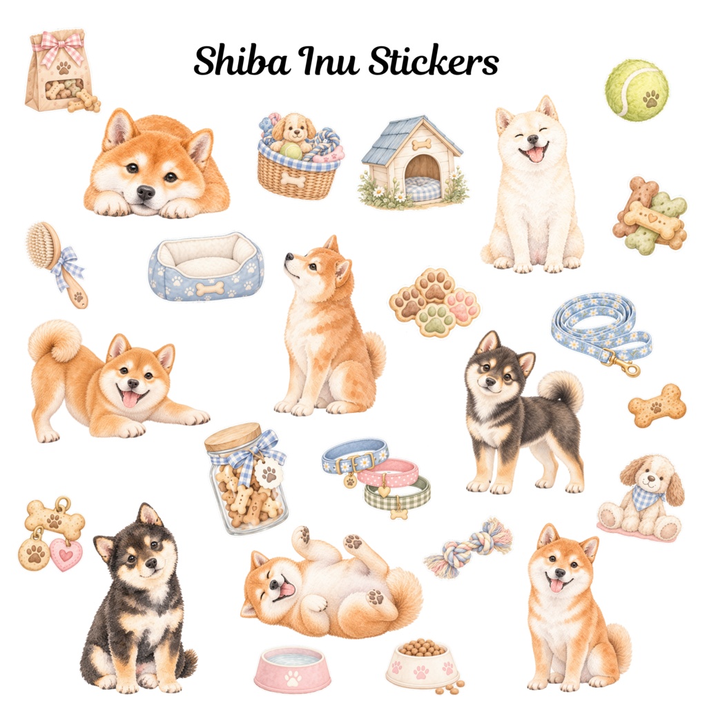 シームレスパターン 柴犬&おそろいのデジタルステッカー