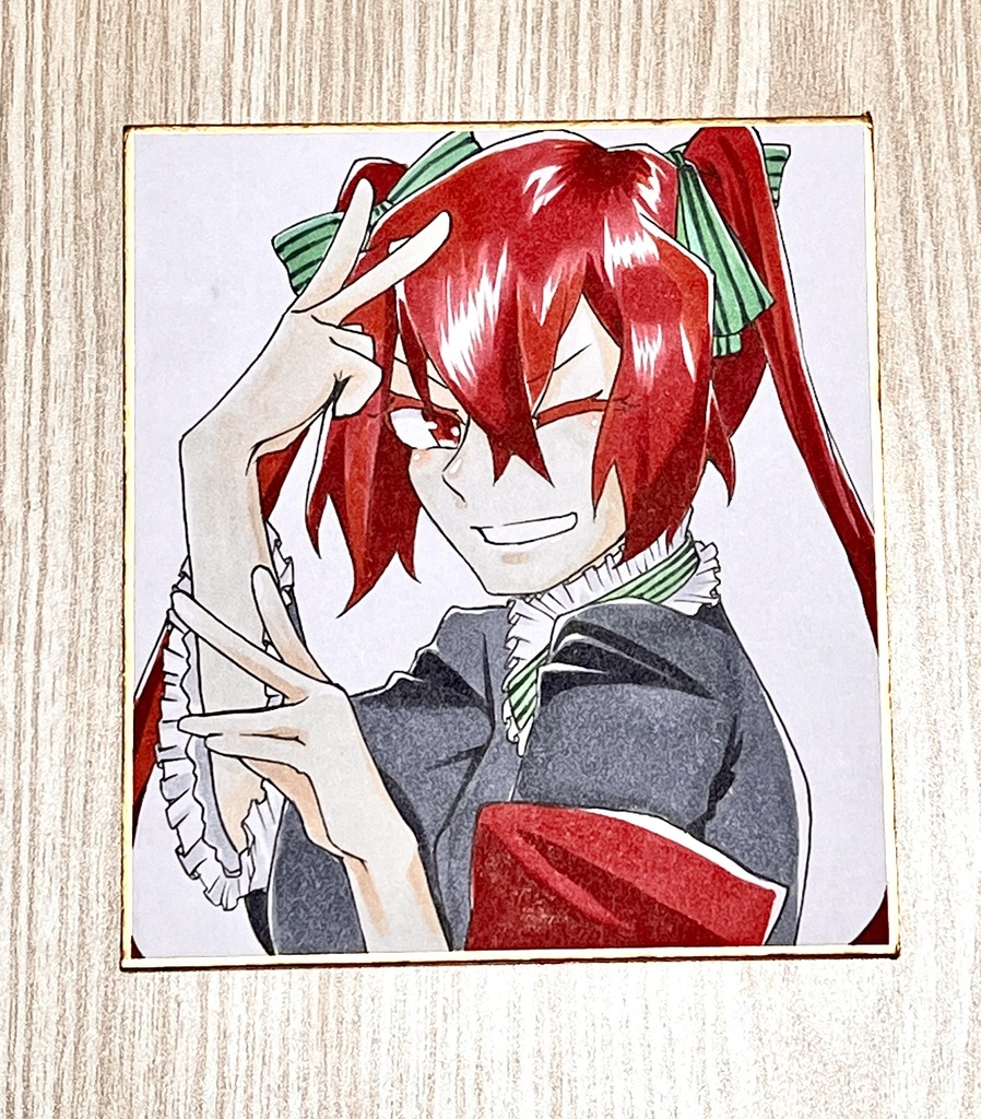 【色紙原画】赤髪オタク♀