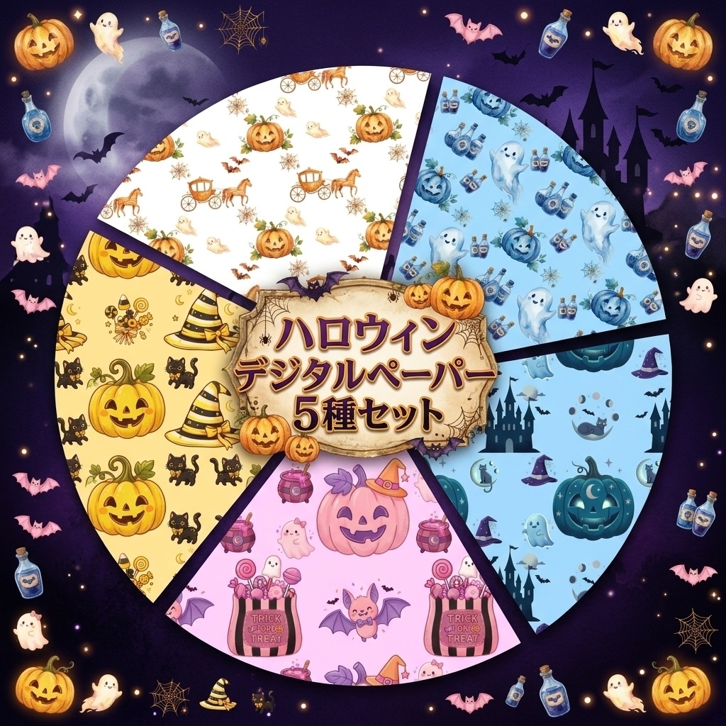 【5種セット】ハロウィンデジタルペーパー5種セット